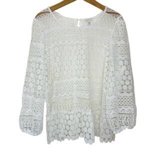 Cato White Lace Floral Bubble Sleeve Cottagecore Top Size 18/20W